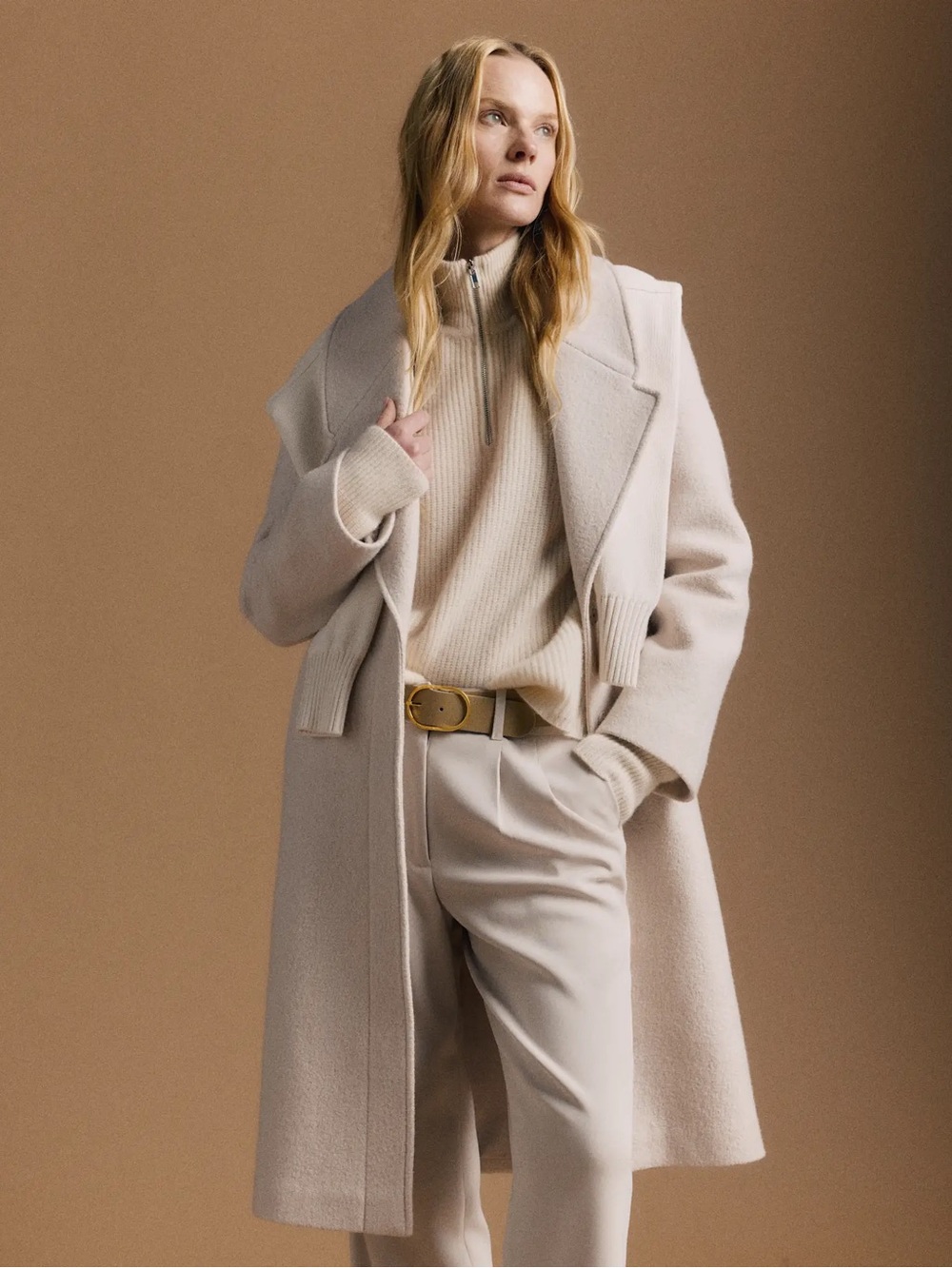 Quince 100% Merino Wool Cream Long Coat size Large